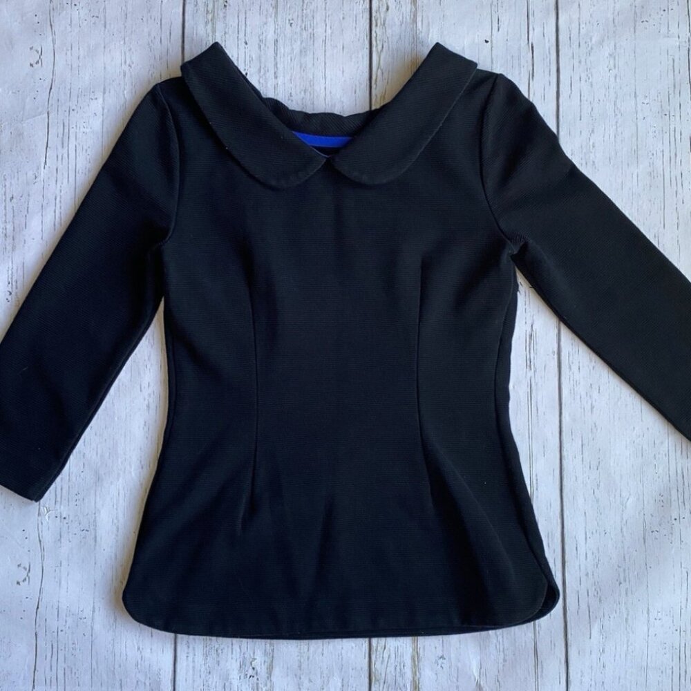 Boden Black Peter Pan Collar 3/4 Seeve Top Women's Size 8 US